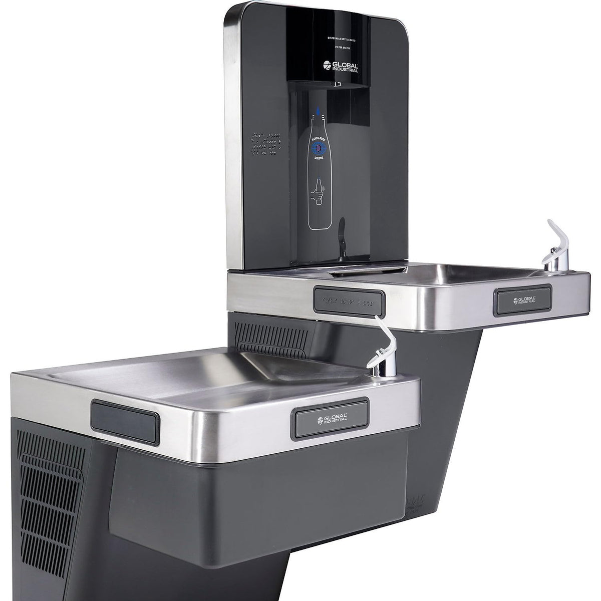 Wall Mount Bi-Level Refrigerated Bottle Filling Station by Global Industrial – Stainless Steel, Gray, Model 761243