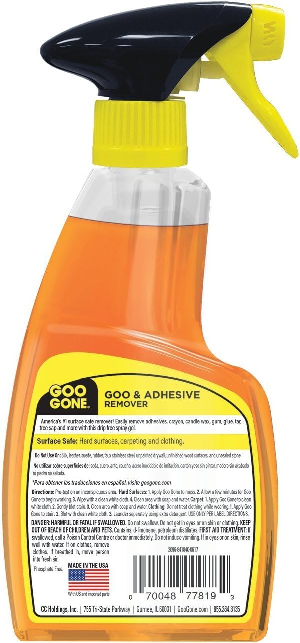 Adhesive Remover Spray Gel 12 Oz with Scraper by Goo Gone – 12 Fl Oz (Pack of 1), Model 2256ZBP