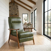 Leather-Gel Wood-Arm Push-Back Recliner Chair by Furnifact – 30 x 34 x 42.5 inches, Hardwood and plywood frame construction, Leather Gel, Green