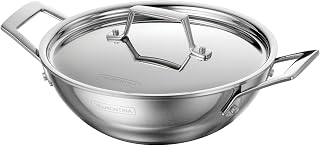 Tramontina Utsava 1.8-Quart Tri-Ply Clad Stainless Steel Kadai with Lid