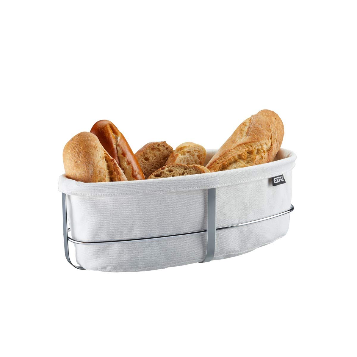 Bread Basket by GEFU – 22 x 22 x 11.5 cm, Stainless Steel, Silver/white, Model 33661