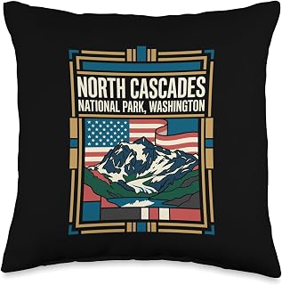 North Cascades Washington Flag Mountain National Park Retro Throw Pillow
