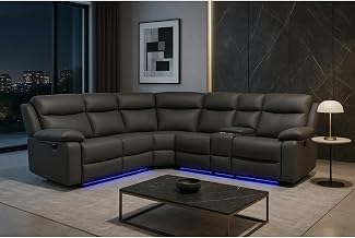 Global Furniture USA U6026 Grey PU 46A Right Side Facing SECTIONAL with LED and Speaker