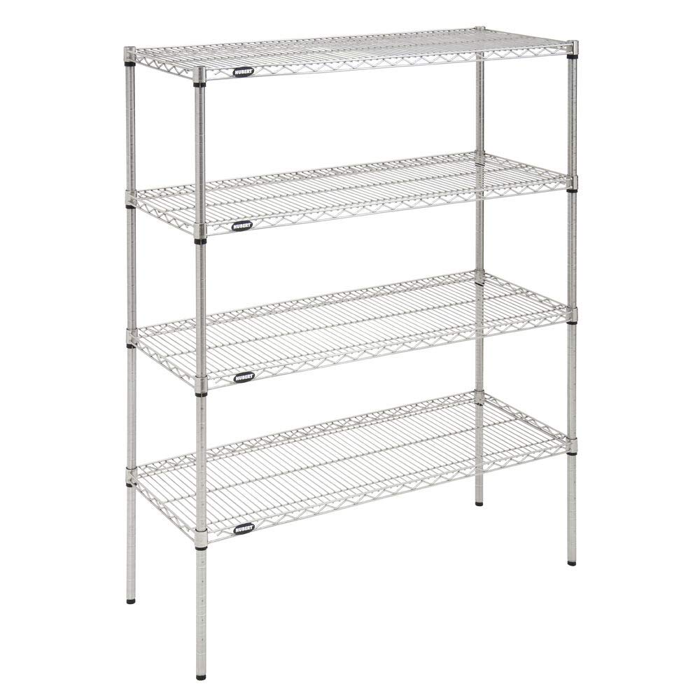 Shelving Unit with 4 Shelves Silver Wire - 60" L x 18" W x 63" H by HUBERT – Steel, Silver, Model K1848-3TA