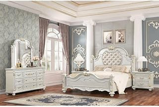 Destiny Contemporary Pearl White 4-piece Bedroom Set, King