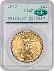 1927 American Gold Saint Gaudens Double Eagle Coin MS-63 $20 PCGS/CAC MS63 | Rattler