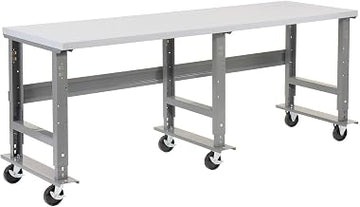 Global Industrial Mobile Adjustable Height Extra Long Industrial Workbench,