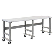 Mobile Adjustable Height Extra Long Industrial Workbench by Global Industrial – 30"L x 96"W x 4"H, Plastic, Gray, Model 601429A