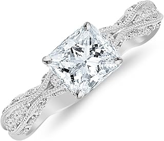 1.25 Carat 14K White Gold Channel Set Eternity Curving GIA Certified Princess Cut Diamond Engagement Ring (1 Ct E Color SI2 Clarity Center Stone)