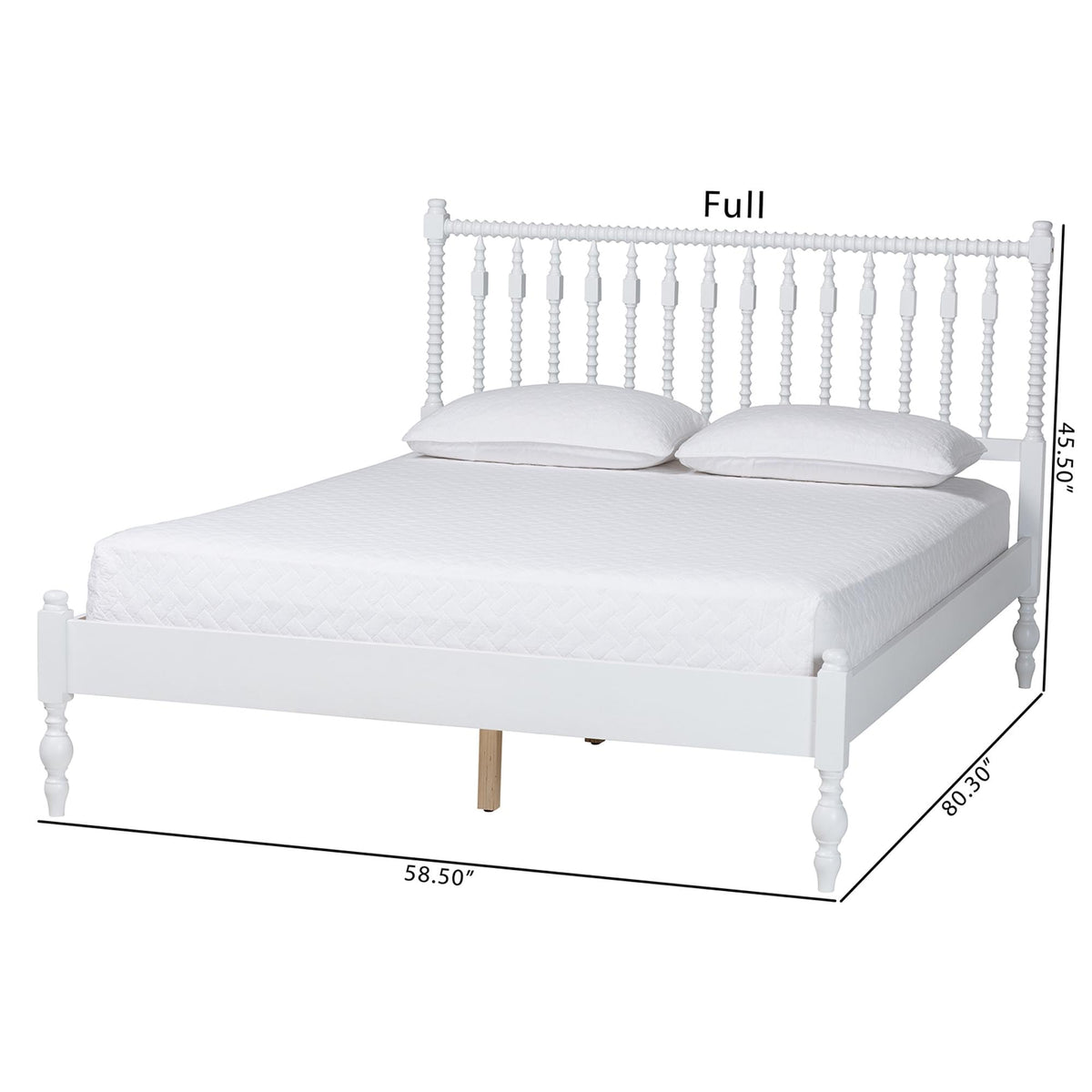 Callison Spindle Platform Bed Turned Bed Frame White Full by Baxton Studio – Full Size, Rubberwood, White, Model 1.93271E+11