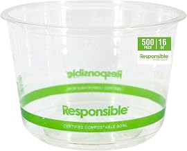 Responsible Products 16 oz Clear Round Deli Container, Certified Compostable, No-PFAS Added & BPA-Free and Made from 100% American Biobased Materials, Ideal for Meal Prep, Takeout (500 Count)