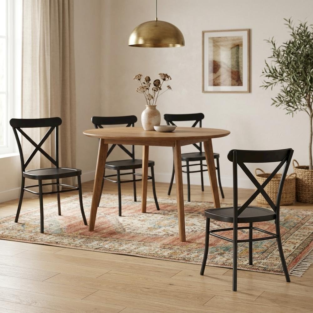 Black Metal Dining Chair Set with 4 Chairs by Furnifact – Steel 100.00%, Black, Pack of 4