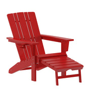Halifax Poly Resin Adirondack Chair with Cup Holder and Pull Out Ottoman by Flash Furniture – Set of 2, Plastic: Polyethylene (HDPE), Red, Pack of 2, Model 2-LE-HMP-1045-110-RD-GG