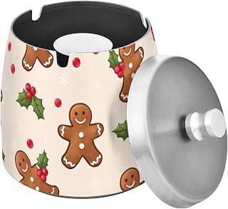 Gingerbread Man Pattern Splash Ashtray with Lid, Outdoor Ashtrays for Patio