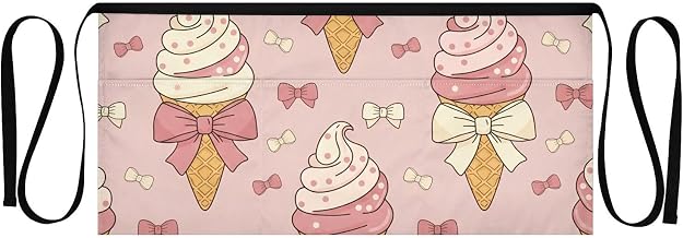 Pink Ice Cream Waist Apron with 3 Pockets Waiter Server Short Aprons 25.2x11.8 Inch Stain Resistant Apron for Kitchen Garden Restaurant 1 Pack