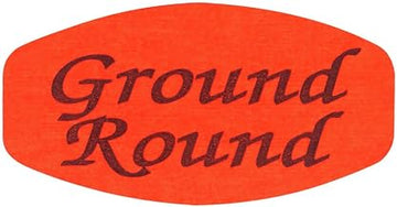 Ground Round Labels Fluorescent Red Grabber Grocery Store Labels Black Imprint - 1 3/8" L x 7/8" H 1000 Per Roll