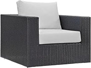 Gray Outdoor Lounge Chair with Armrests, Cushioned Back and Seat, Durable Frame, Stylish Outdoor Patio Seating, Weather-Resistant Design