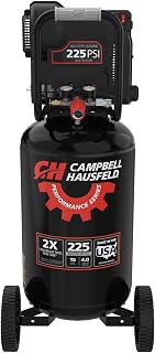 Campbell Hausfeld C151CH 15-Gallon Vertical Air Compressor, 225 PSI | Oil-free 120V compressor delivers 4.0 SCFM at 90 PSI, cold-weather starts to -20 F, and a universal quick connect.
