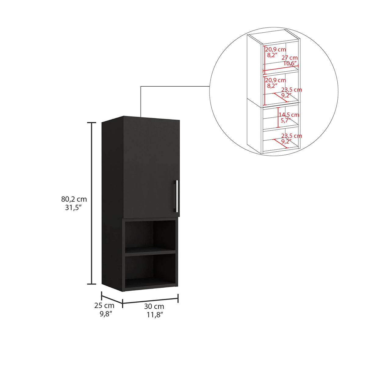 Madrid Medicine Cabinet by Tuhome – Small, Engineered Wood, Black, Model MLW7949