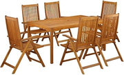 Oil-Finished Wooden Patio Set with Dining Table and 6 Wooden Chairs Durable Construction for Comfortable Outdoor Dining and Relaxation
