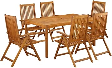 Oil-Finished Wooden Patio Set with Dining Table and 6 Wooden Chairs Durable Construction for Comfortable Outdoor Dining and Relaxation