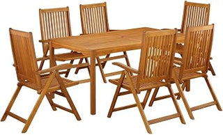 Oil-Finished Wooden Patio Set with Dining Table and 6 Wooden Chairs Durable Construction for Comfortable Outdoor Dining and Relaxation