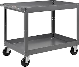 2 Shelf Deep Tray Steel Stock Cart by Global Industrial – 3"L x 24"W x 32"H, 12-Gauge Steel, Gray, Model 988843