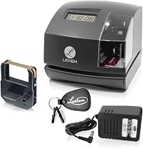 Lathem 1600E Time Clock Machine and Document Stamp, Charcoal Gray
