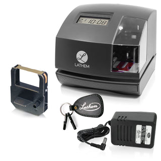 Time Clock Machine and Document Stamp by Lathem – 5.7" x 6.3" x 7.2", ABS Plastic, Charcoal Gray, Model 1600E