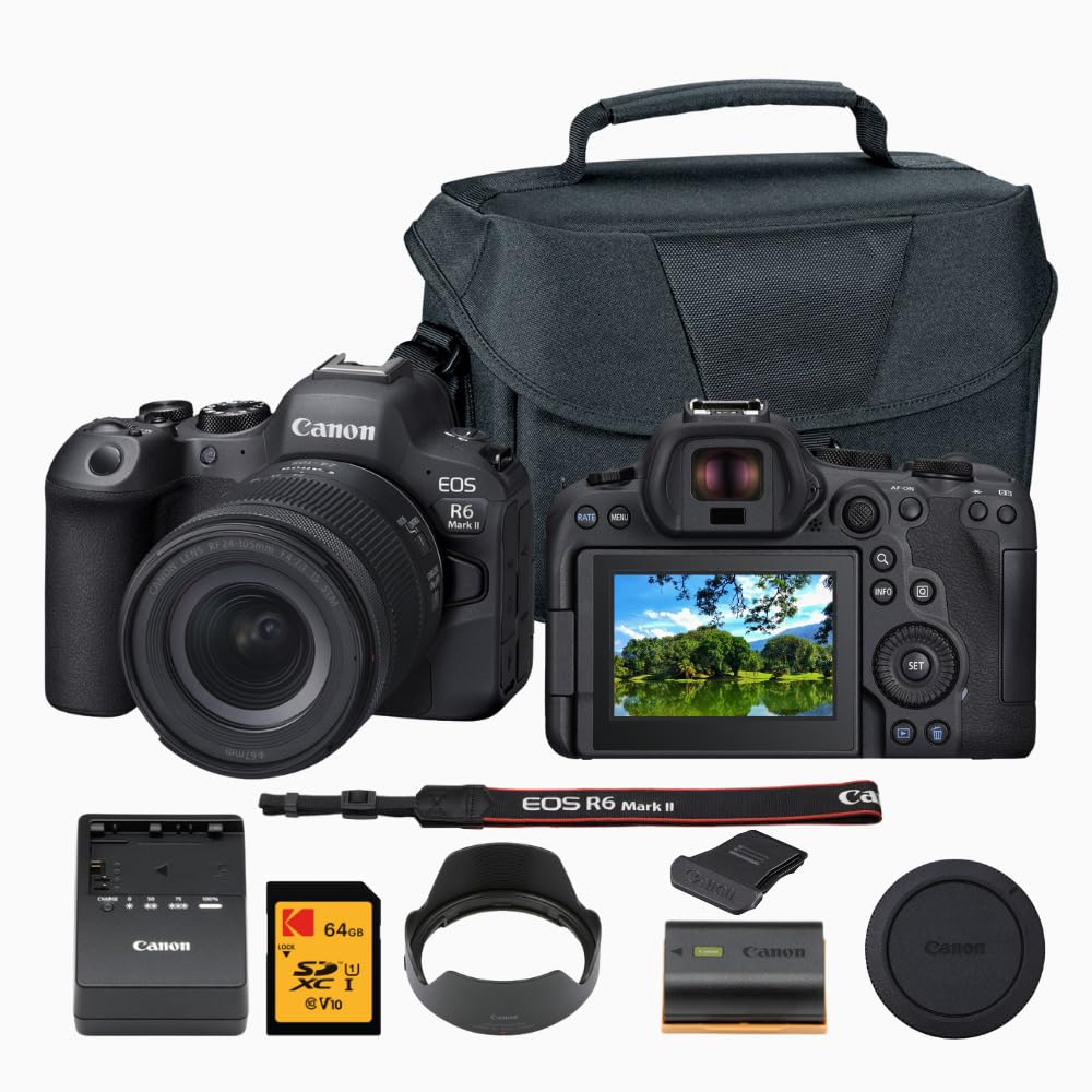 EOS R6 Mark II Mirrorless Camera with 24-105mm Lens Bundle by Canon – Black, Model CAER6MII2410547