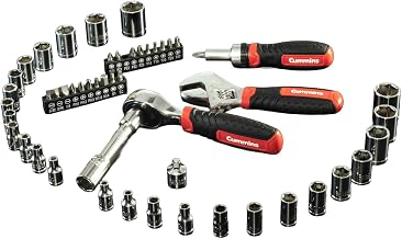 Cummins 53 Piece Stubby Tool Set, Hand Tools with Sockets, Screwdriver Bits, Adjustable Wrench, Ratcheting Bit Driver, SAE and Metric
