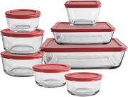 Anchor Hocking 16 Piece Glass Storage Containers with Lids (8 Glass Food Storage Containers & 8 Red SnugFit Lids)