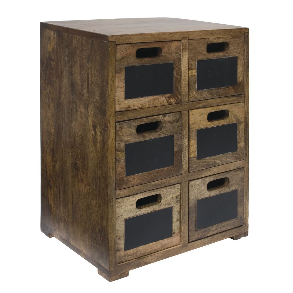 Rustic Look Display Fixture 6 Drawers with Chalkboard Signs Mango Wood - 17" L x 11 2/5 W x 20" H by HUBERT – 17" L x 11 2/5 W x 20" H, Mango Wood, Brown, Model MDA-H716-04