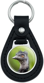 Graphics and More Emu Funny Black Leather Keychain