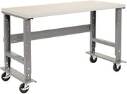 Global Industrial Adjustable Height Mobile Workbench, 72"W x 30"D, 5" Wheel | 1-5/8" Plastic Laminate Top with Safety Edge, 800 Lbs Capacity, Gray Frame, Industrial Workbench