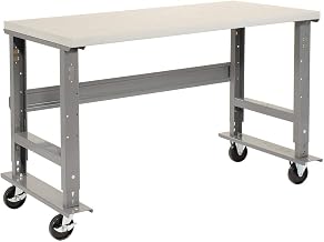 Global Industrial Adjustable Height Mobile Workbench, 72"W x 30"D, 5" Wheel | 1-5/8" Plastic Laminate Top with Safety Edge, 800 Lbs Capacity, Gray Frame, Industrial Workbench