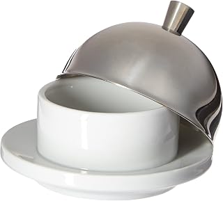 PADERNO World Cuisine Porcelain Butter Cup with Stainless Steel Dome, 3-5/8-Inch, White