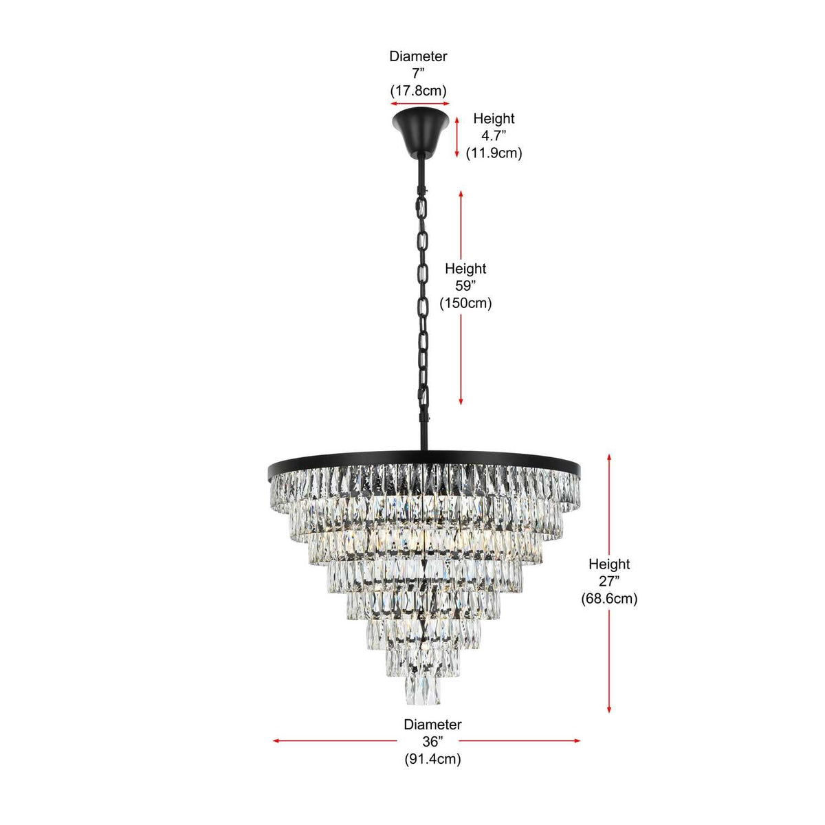Josephine 29 Light Chandelier Black by Lighting Design – Iron and Crystal, Black