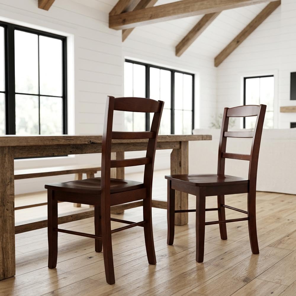 Solid Wood Dining Chair with Ladderback Design by Furnifact – Wood, Espresso, Pack of 2