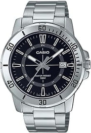 Casio MTP-VD01D-1CV Men's Enticer Stainless Steel 24 Hour Black Index Dial Casual Analog Sporty Watch