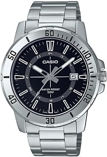 Casio MTP-VD01D-1CV Men's Enticer Stainless Steel 24 Hour Black Index Dial Casual Analog Sporty Watch