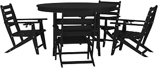 Flash Furniture 5-Piece HDPE Adirondack Dining Set, Black | 48" Round Table, 4 Chairs with Cup Holders, All-Weather HDPE, Commercial Grade