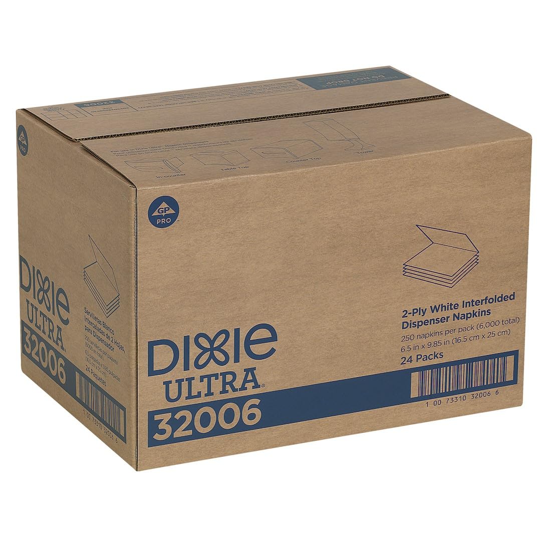 Dixie Ultra 32006 Interfold Napkin Refills Two-Ply by Georgia-Pacific – 9.88" Length x 6.5" Width, Paper, White, Model GPC32006