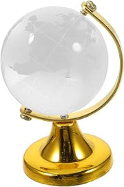 Glass Globe with Stand, Golden Desktop Decoration Educational | Transparent Design, Home or Store Display, World Map Style, Includes Stand