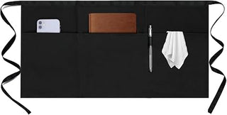 2 Pack Server Apron - Waist Half Aprons for Waitress with 3 Pockets, Black Short Serving