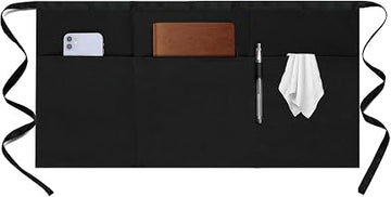2 Pack Server Apron - Waist Half Aprons for Waitress with 3 Pockets, Black Short Serving