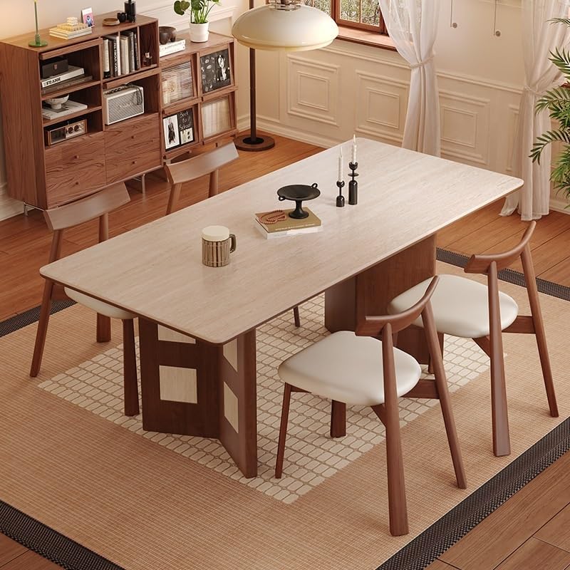Mesa De Jantar Nordic Travertine Slate Dining Table for Small Household Use Cream Style Rectangular Diner Table by JOYNOW – One Size, 200x80x75cm, Model 8524