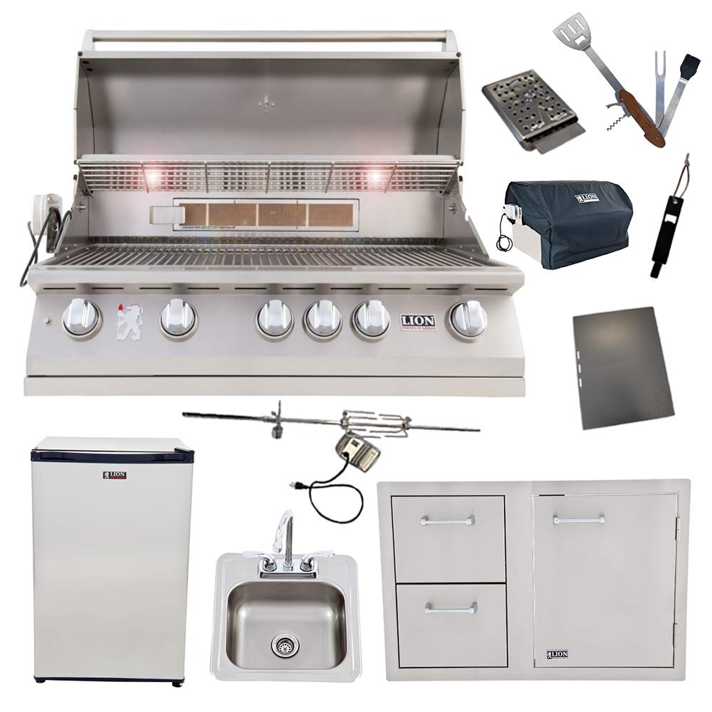 Lion 40-Inch Liquid Propane Grill L90000 with Refrigerator and Door and Drawer Combo and Drop-in Sink with and 5 in 1 BBQ Tool Set Best of Backyard Package Deal by Lion Premium