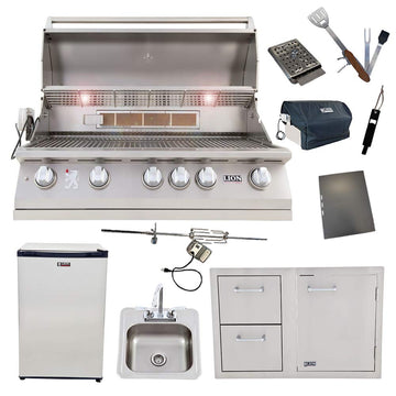 Lion 40-Inch Liquid Propane Grill L90000 with Refrigerator and Door and Drawer Combo and Drop-in Sink with and 5 in 1 BBQ Tool Set Best of Backyard Package Deal by Lion Premium