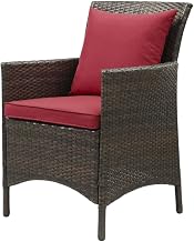 Brown Wicker Rattan Dining Armchair with Comfortable Armrest, Durable Frame, Stylish Outdoor Lounge Seat for Patio, Backyard